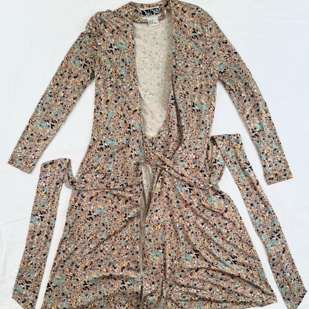 Diane Von Furstenberg Silk Wrap Dress Taupe Speckle Yellow Blue Black Cream S4